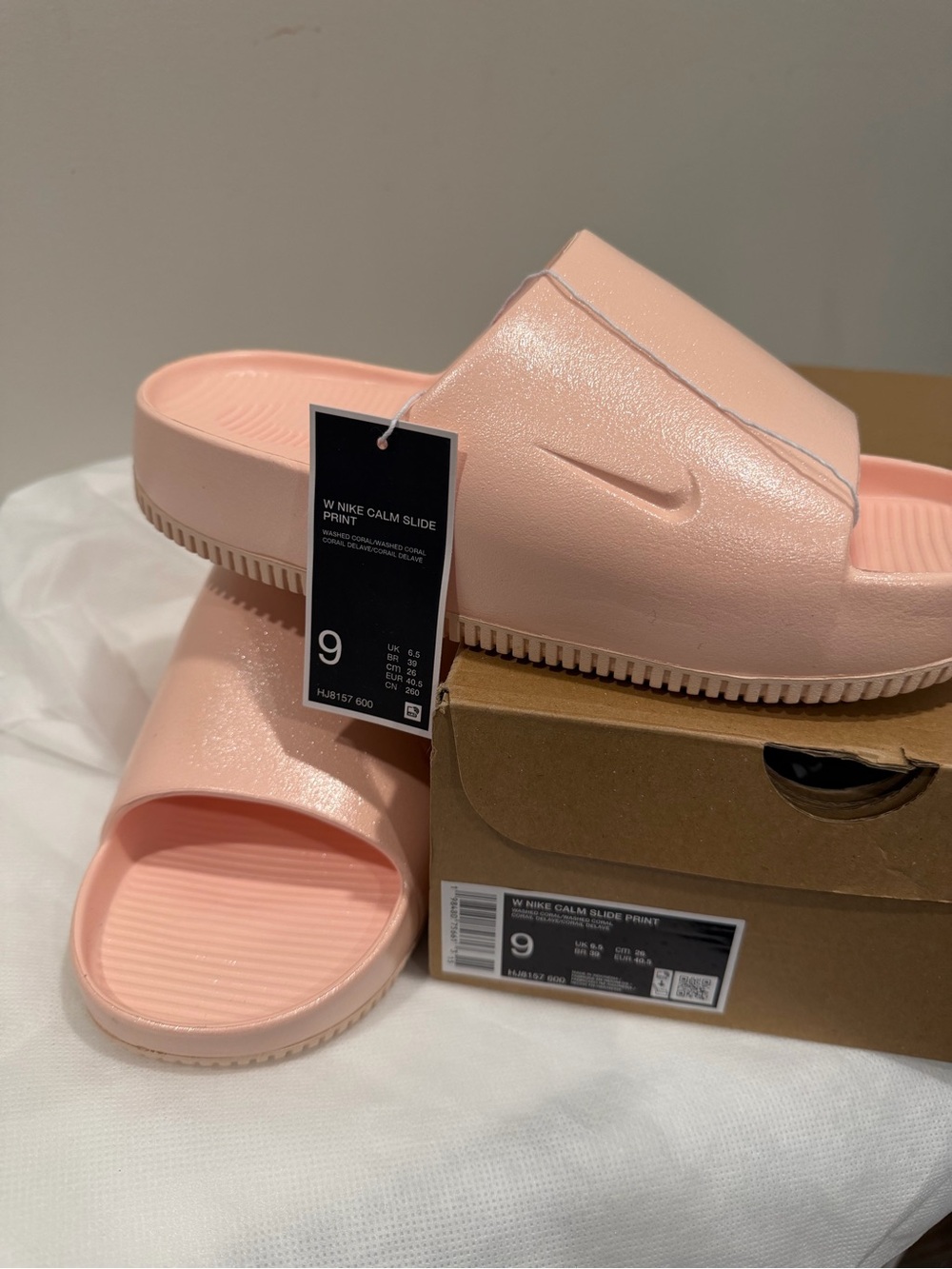 Nike Women’s Pink Calm Slide - Light Pink - Washed Coral Slip-On Sandals